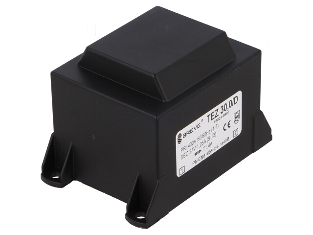 Transformator: ingegoten; 30VA; 400VAC; 24V; 1,25A; PCB; IP00; TEZ Transformator: ingegoten; 30VA; 400VAC; 24V; 1,25A; PCB; IP00; TEZ